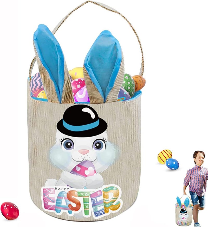 PADELO Easter Basket for Kids Cute Easter Bucket Stuffers Bags with Bunny Ears for Easter Eggs Hunting Easter Party Decorations Candy Gifts Storage Blue Easter Baskets - Image 1