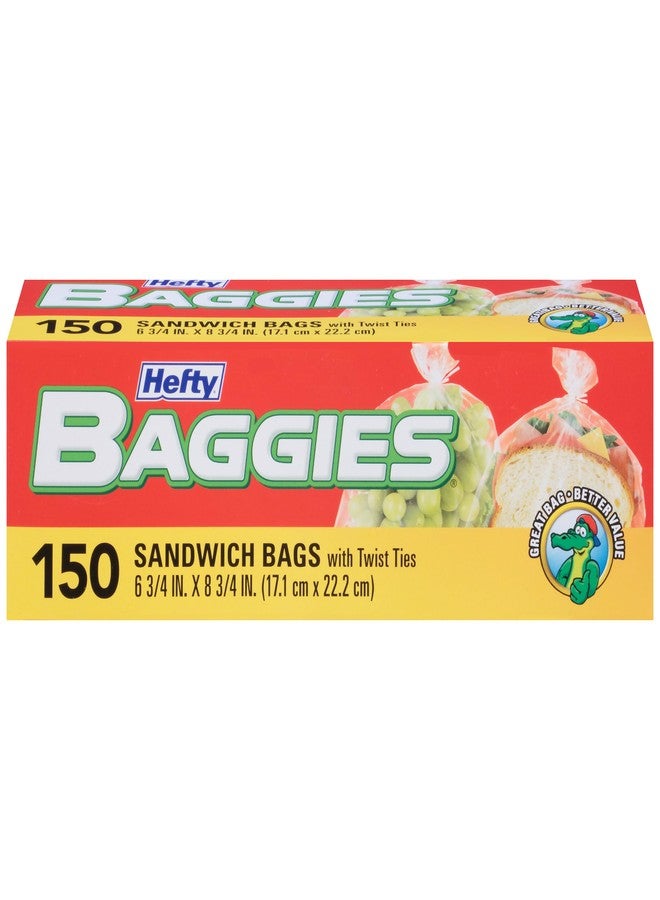 Hefty Baggies Food Storage Bags, Sandwich, Twist Tie, 150 Count - Image 1