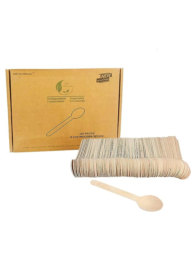 Raxoom Disposable Wooden Salad Spoons, Eco Friendly Tasting Dessert Spoon Flatware For Cake 200pcs 6inch - Image 1