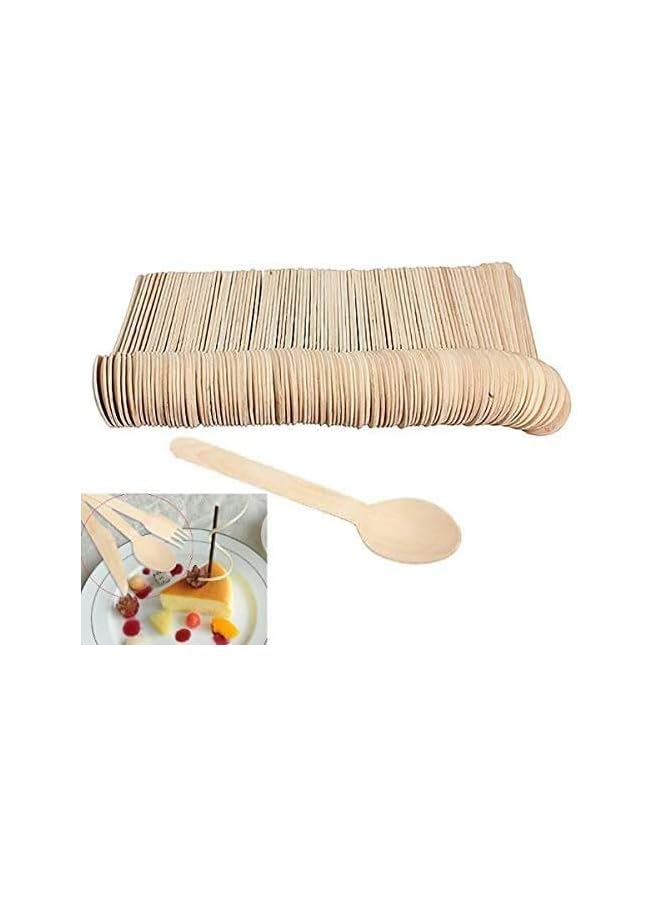 Raxoom Disposable Wooden Salad Spoons, Eco Friendly Tasting Dessert Spoon Flatware For Cake 200pcs 6inch - Image 3