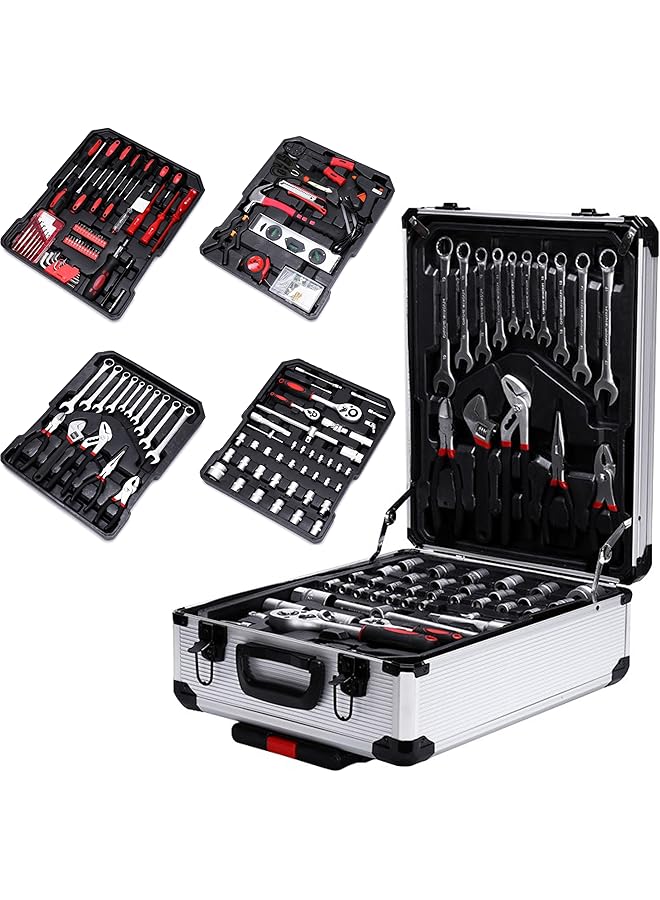 PROMASS promass Professional Tools Set 187 Pcs Mechanics Tool Kit with Sturdy Aluminum Trolley Wheel Case, Auto Mechanics Wrench Ratchet Socket Kit, Organizer Chest, General Household and Auto Toolkit  - Image 1