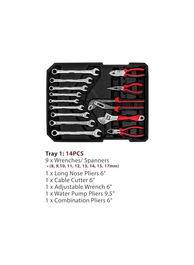 PROMASS promass Professional Tools Set 187 Pcs Mechanics Tool Kit with Sturdy Aluminum Trolley Wheel Case, Auto Mechanics Wrench Ratchet Socket Kit, Organizer Chest, General Household and Auto Toolkit  - Image 3