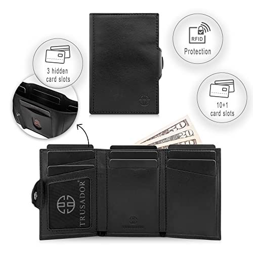 TRUSADOR Toscana Trifold Leather Wallet For Men and Women Card Holder with RFID Protection (Without Coin Pocket, Black) - Image 3