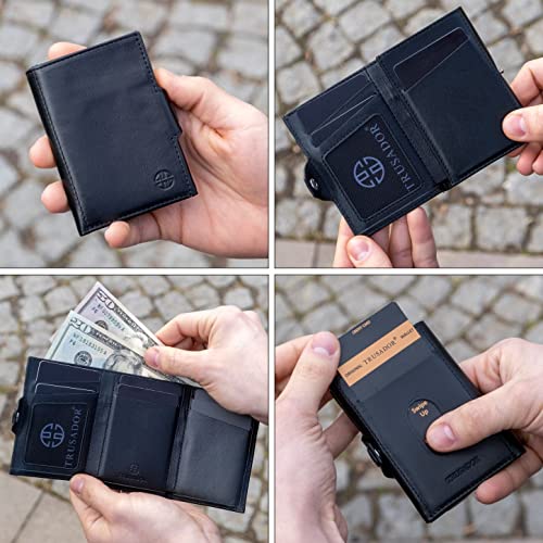TRUSADOR Toscana Trifold Leather Wallet For Men and Women Card Holder with RFID Protection (Without Coin Pocket, Black) - Image 4