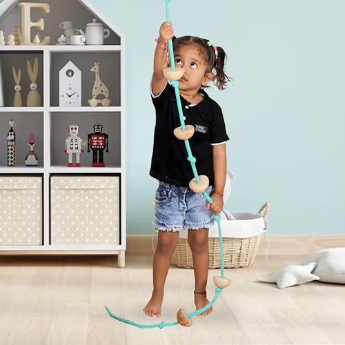 Boffle Wooden Rope Climber For Kids For Physical Activity Indoor & Outdoor Toy (7 Wooden Round Ball Beads With S Hook) (Firoji),1 Count - Image 1