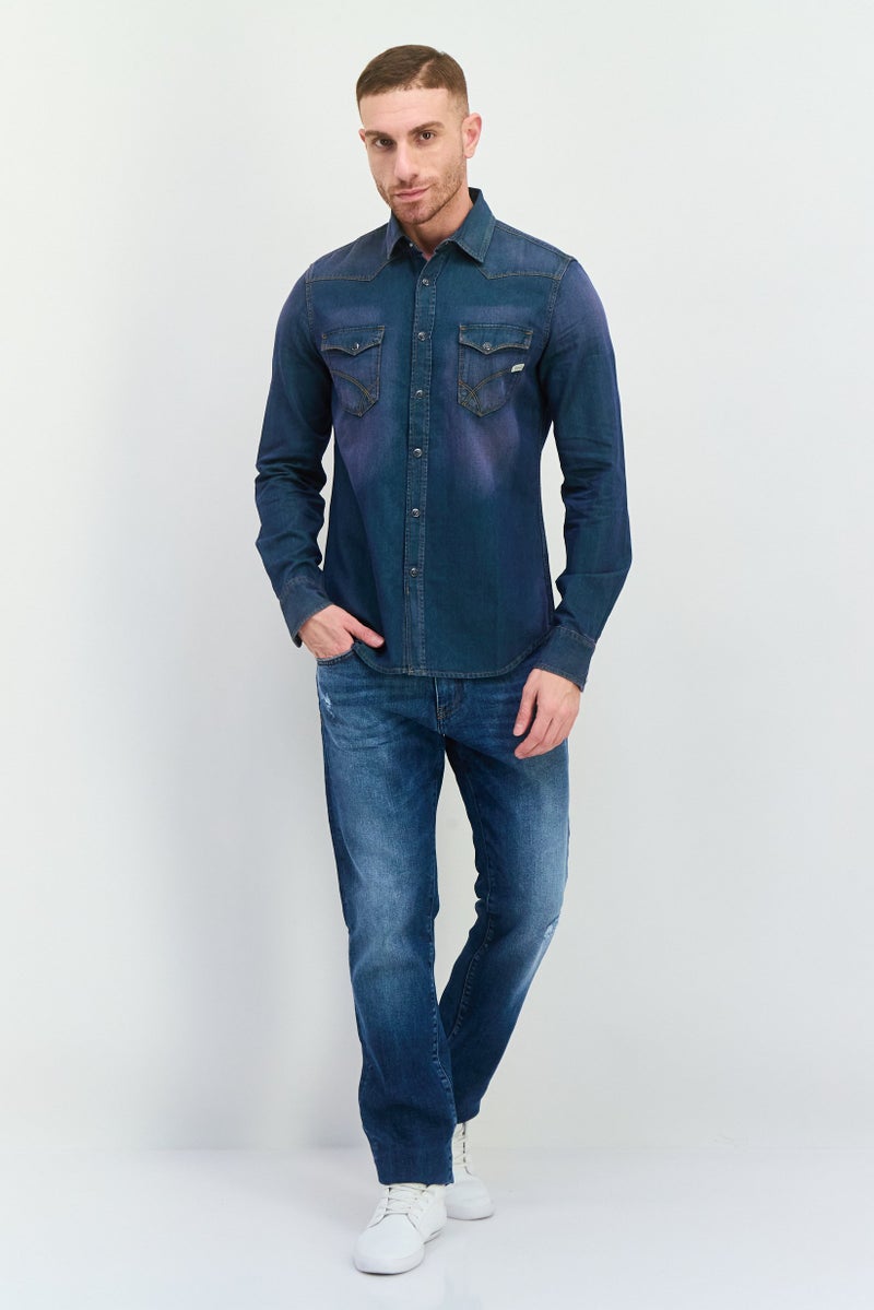 GAS Men Regular Fit Solid Long Sleeves Casual Shirt, Blue - Image 2