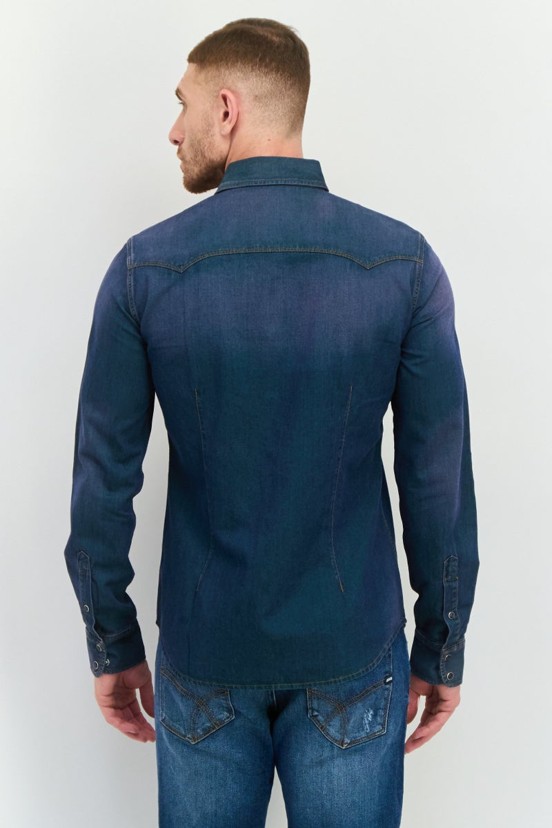 GAS Men Regular Fit Solid Long Sleeves Casual Shirt, Blue - Image 4