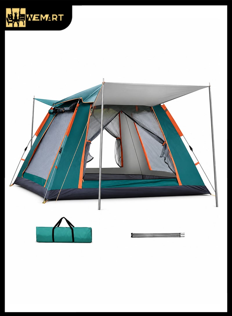 WEMART 5-8 Person Camping Tent, 60-Second Automatic Pop-Up Family Tent, 240×240×154cm, Waterproof Windproof, Removable Canopy, 2 Doors & 2 Windows, Carry Bag, Green - Image 1