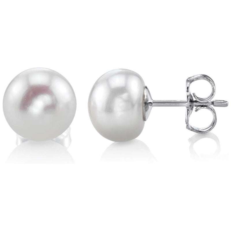 The Pearl Source مصدر اللؤلؤ أقراط لؤلؤ حقيقية من الفضة الاسترليني مطلية بالذهب عيار 14 قيراط بحجم 9 مم للنساء | أقراط مضادة للحساسية مع لؤلؤ مزروع أصلي - Image 1