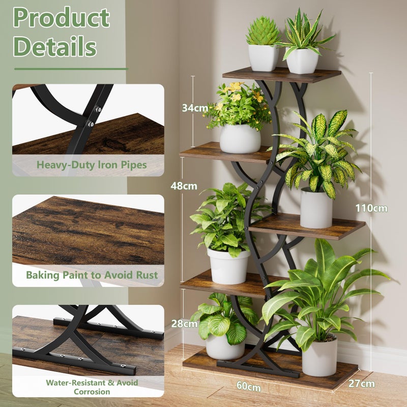 EVAWOO Plant Stand Indoor with Grow Lights - 44" Tall Corner Plant Stands for Indoor Plants, 5 Tiered Metal Plant Shelf, Curved Plant Flower Holder Dispaly Rack for Living Room, Home Patio Balcony (Black) - Image 5