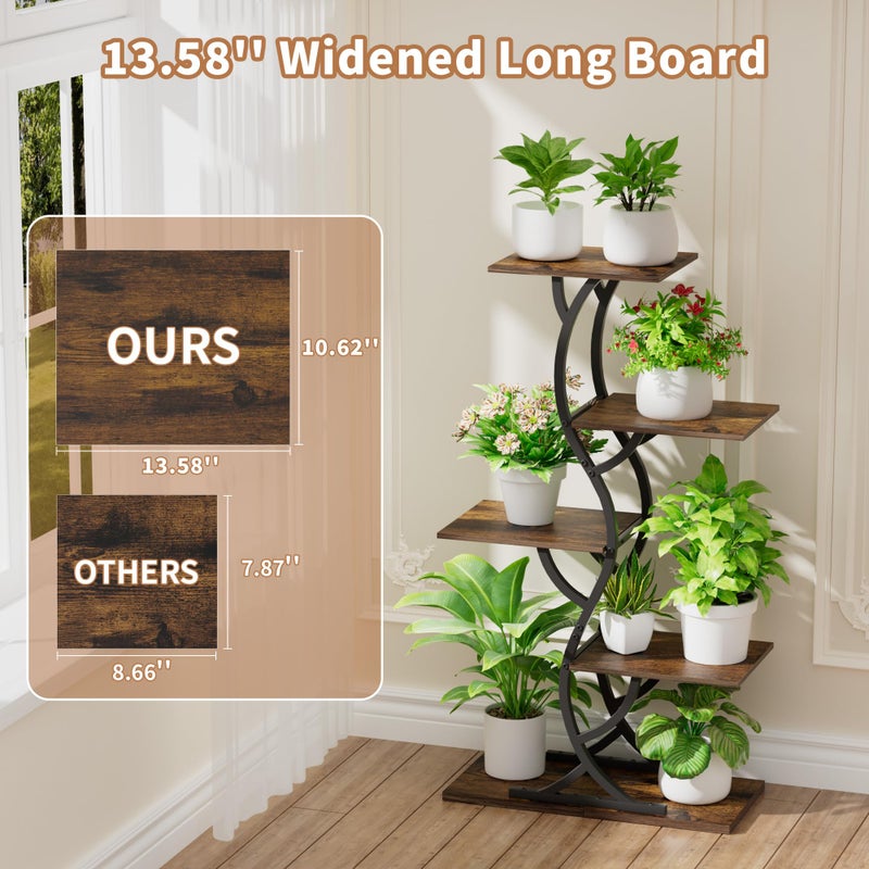 EVAWOO Plant Stand Indoor with Grow Lights - 44" Tall Corner Plant Stands for Indoor Plants, 5 Tiered Metal Plant Shelf, Curved Plant Flower Holder Dispaly Rack for Living Room, Home Patio Balcony (Black) - Image 2