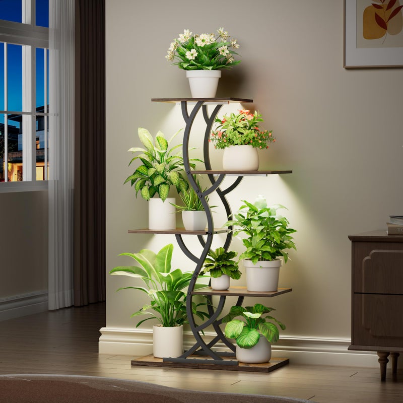 EVAWOO Plant Stand Indoor with Grow Lights - 44" Tall Corner Plant Stands for Indoor Plants, 5 Tiered Metal Plant Shelf, Curved Plant Flower Holder Dispaly Rack for Living Room, Home Patio Balcony (Black) - Image 3