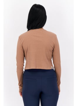 The Giving Movement Women Round Neck Textured Cardigan, Dark Tan  - Image 2