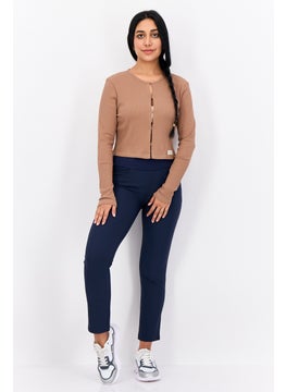 The Giving Movement Women Round Neck Textured Cardigan, Dark Tan  - Image 4