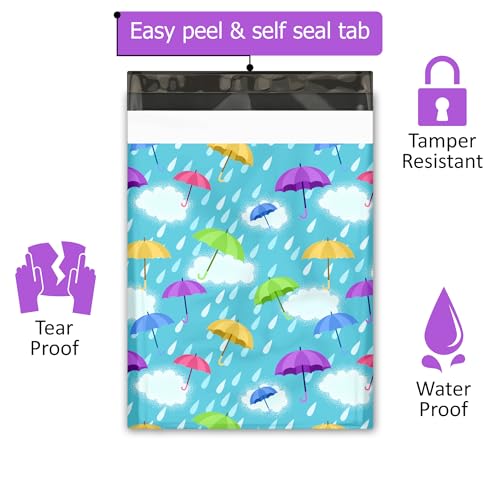 Pro Supply Global 10x13 (100) Spring Rain Umbrella Designer Poly Mailers Waterproof Self Sealing Tear Resistant Polymailers Shipping Envelopes Premium Printed Bags For Small Businesses - Image 2