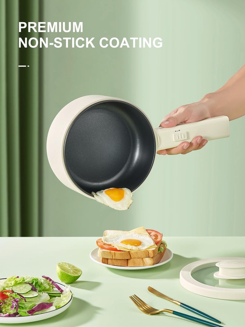 Reemix Hot Pot Electric With Steamer, 1.6L Ramen Cooker Non-Stick Sauté Pan for Steak, Egg, Fried Rice, Ramen, Oatmeal, Soup, Portable Personal Perfect Suit Dorm Room and Apartment (White) - Image 3
