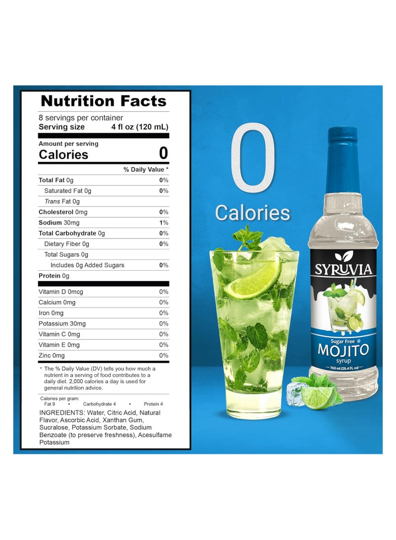 Syruvia Syruvia Sugar-Free Mojito Syrup - 0 Calorie - Premium Flavoring Syrup for Tea, Italian Sodas, Beverages, Desserts, Ice Cream, Cocktails & Mocktails - Kosher, Gluten Free - 750 ml With Pump  - Image 2