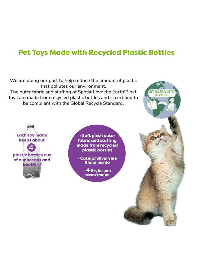 SPOT Love The Earth Butterfly Cat Toy - Eco Friendly Catnip Toy Made with Recycled Plastic Bottles, Soft, Plush, Bright Colored Classic Toy for Indoor Cats and Kittens - 4 inch, Assorted Colors - Image 2