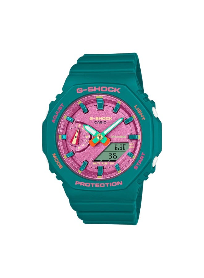 كاسيو ساعة كاسيو جي شوك GMA-S2100BS-3ADR نسائية بعرض تناظري ورقمي، مقاومة للصدمات، مقاومة للماء حتى 200 متر، بسوار راتنج أخضر - Image 1