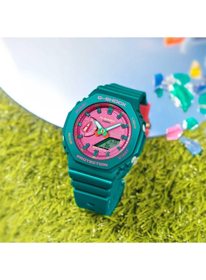كاسيو ساعة كاسيو جي شوك GMA-S2100BS-3ADR نسائية بعرض تناظري ورقمي، مقاومة للصدمات، مقاومة للماء حتى 200 متر، بسوار راتنج أخضر - Image 2