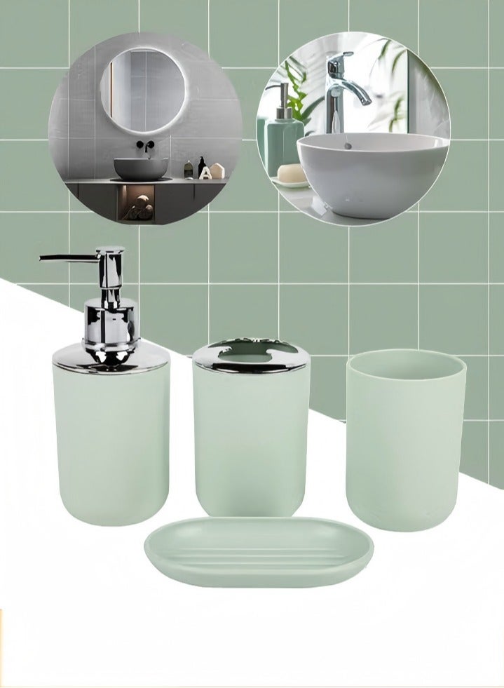 DUNISO Bathroom Accessories Set, Toiletries Gift Set, Plastic and ABS Bathroom Storage Set, with Lotion Dispenser, Toothbrush Holder, Mouthwash Cup, Soap Tray (Green) - Image 1