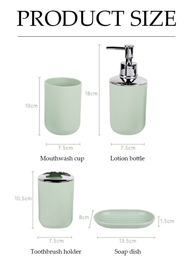 DUNISO 4 pieces of Bathroom accessories set, toiletries gift set, plastic and ABS bathroom storage set, with lotion bottle, toothbrush holder, mouthwash cup, soap tray (green)  - Image 2
