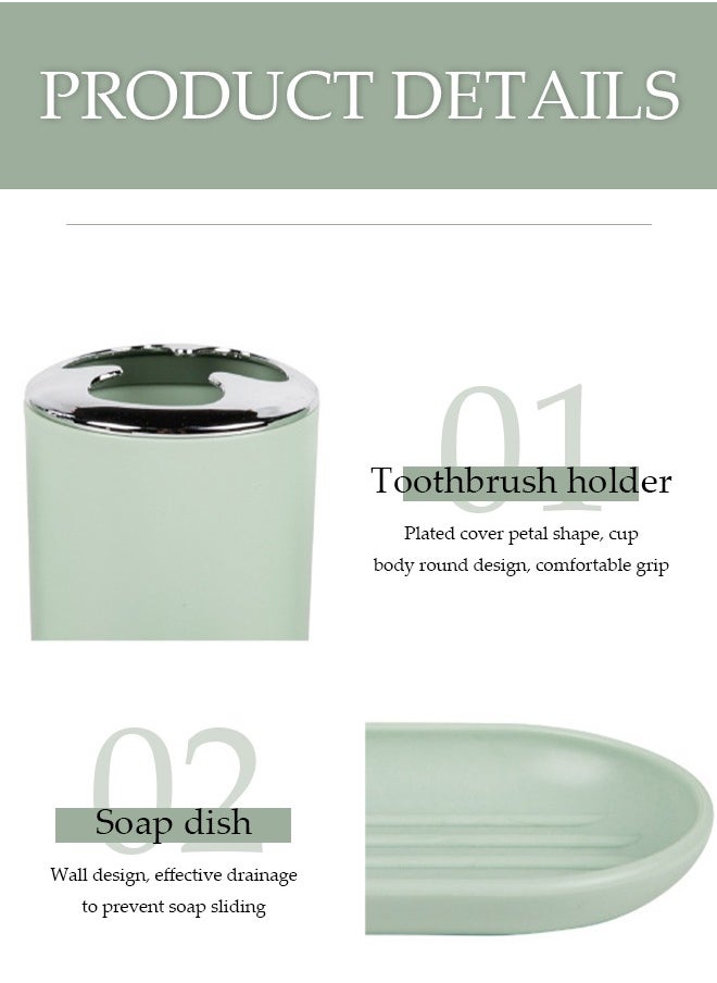 DUNISO 4 pieces of Bathroom accessories set, toiletries gift set, plastic and ABS bathroom storage set, with lotion bottle, toothbrush holder, mouthwash cup, soap tray (green)  - Image 3