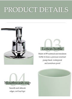 DUNISO 4 pieces of Bathroom accessories set, toiletries gift set, plastic and ABS bathroom storage set, with lotion bottle, toothbrush holder, mouthwash cup, soap tray (green)  - Image 4