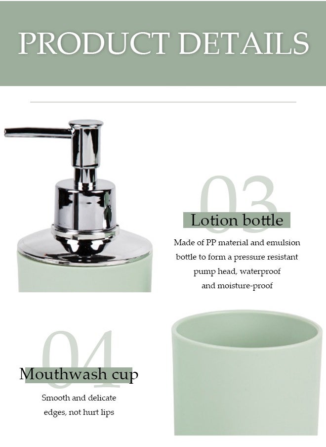 DUNISO 4 pieces of Bathroom accessories set, toiletries gift set, plastic and ABS bathroom storage set, with lotion bottle, toothbrush holder, mouthwash cup, soap tray (green)  - Image 4