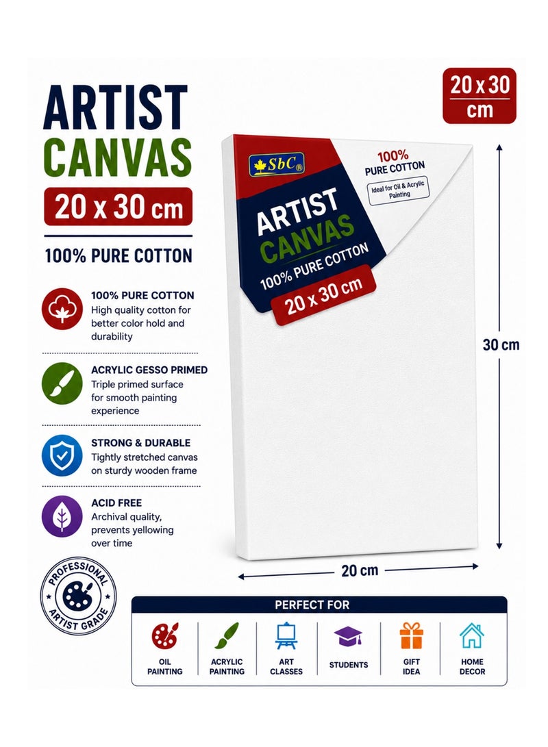 SBC 1-Piece Pure Cotton Artist Canvas Board 20x30cm Size - Image 1