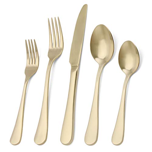sharecook Matte champagne Silverware Set, 20-Piece Stainless Steel Flatware Set, Kitchen Utensil Set Service for 4, Tableware Cutlery Set for Home and Restaurant, Satin Finish, Dishwasher Safe - Image 1