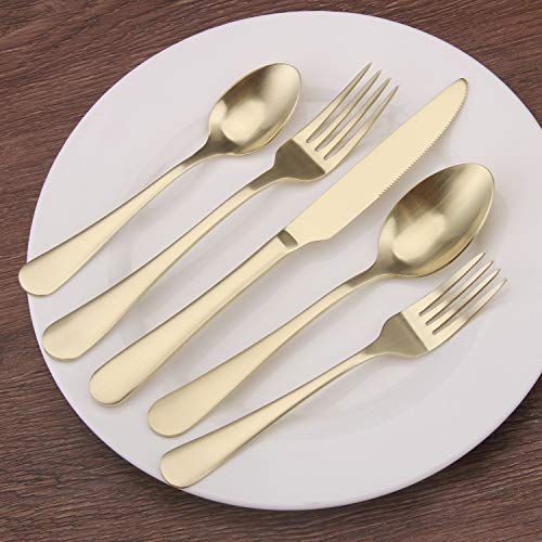 sharecook Matte champagne Silverware Set, 20-Piece Stainless Steel Flatware Set, Kitchen Utensil Set Service for 4, Tableware Cutlery Set for Home and Restaurant, Satin Finish, Dishwasher Safe - Image 5