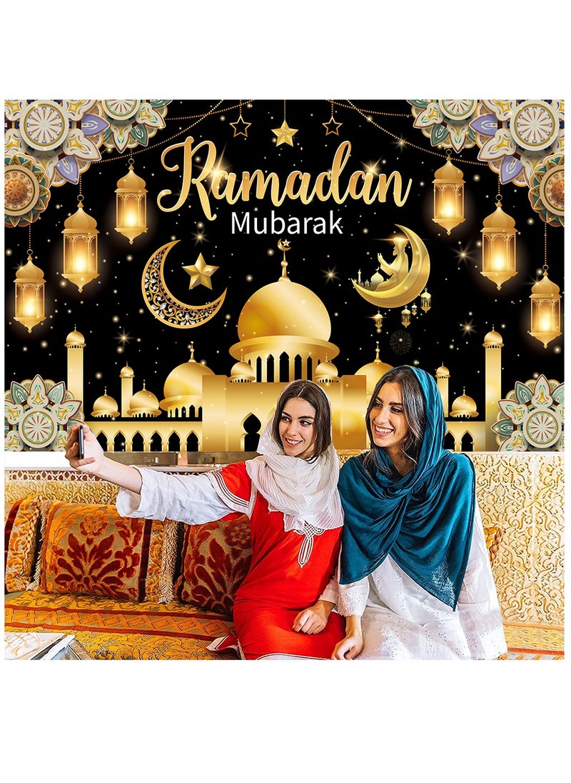 Laravel Ramadan Mubarak Backdrop Banner Large Eid Arabian Nights Moon Stars Ramadan Kareem Party Decorations Supplies Photo Booth for Wall Home Indoor Outdoor 70.8 X 43.3 Inch/180x110cm  - Image 3