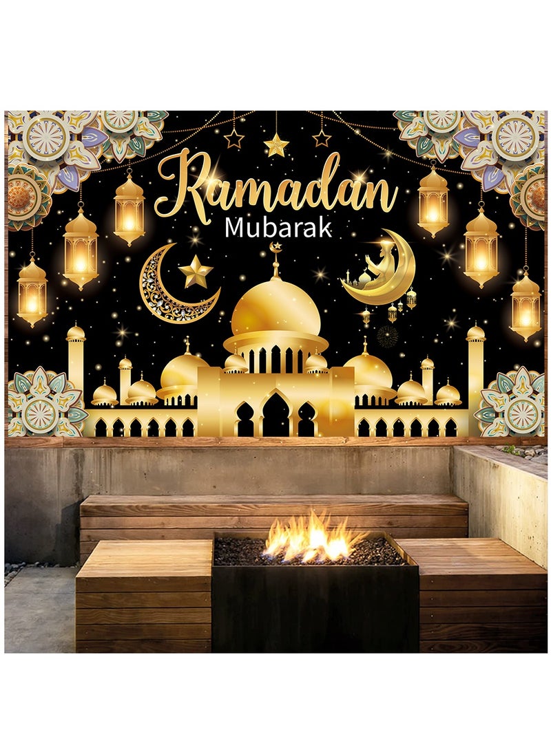 Laravel Ramadan Mubarak Backdrop Banner Large Eid Arabian Nights Moon Stars Ramadan Kareem Party Decorations Supplies Photo Booth for Wall Home Indoor Outdoor 70.8 X 43.3 Inch/180x110cm  - Image 2