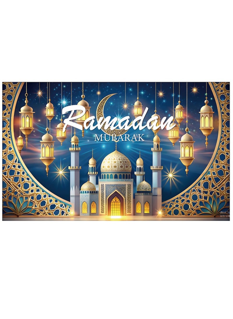 Laravel Ramadan Mubarak Backdrop Banner Large Eid Arabian Nights Moon Stars Ramadan Kareem Party Decorations Supplies Photo Booth for Wall Home Indoor Outdoor 70.8 X 43.3 Inch/180x110cm  - Image 1