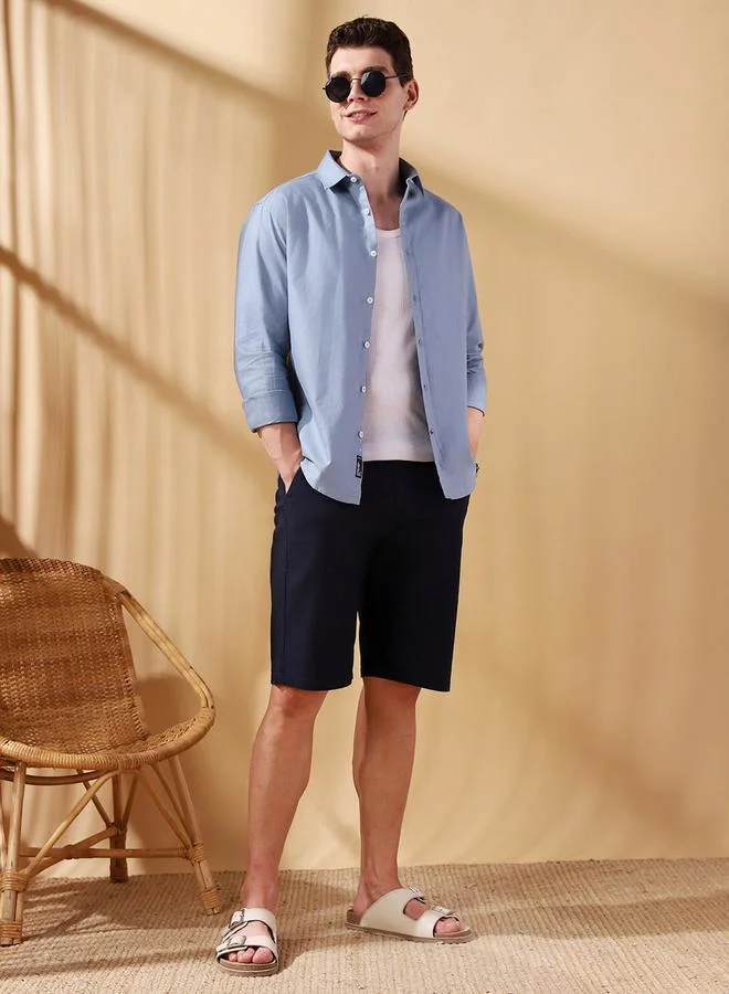 Dennis Lingo Men's White Cotton Blend Solid Pattern Knee Length Bermuda Regular Fit Shorts