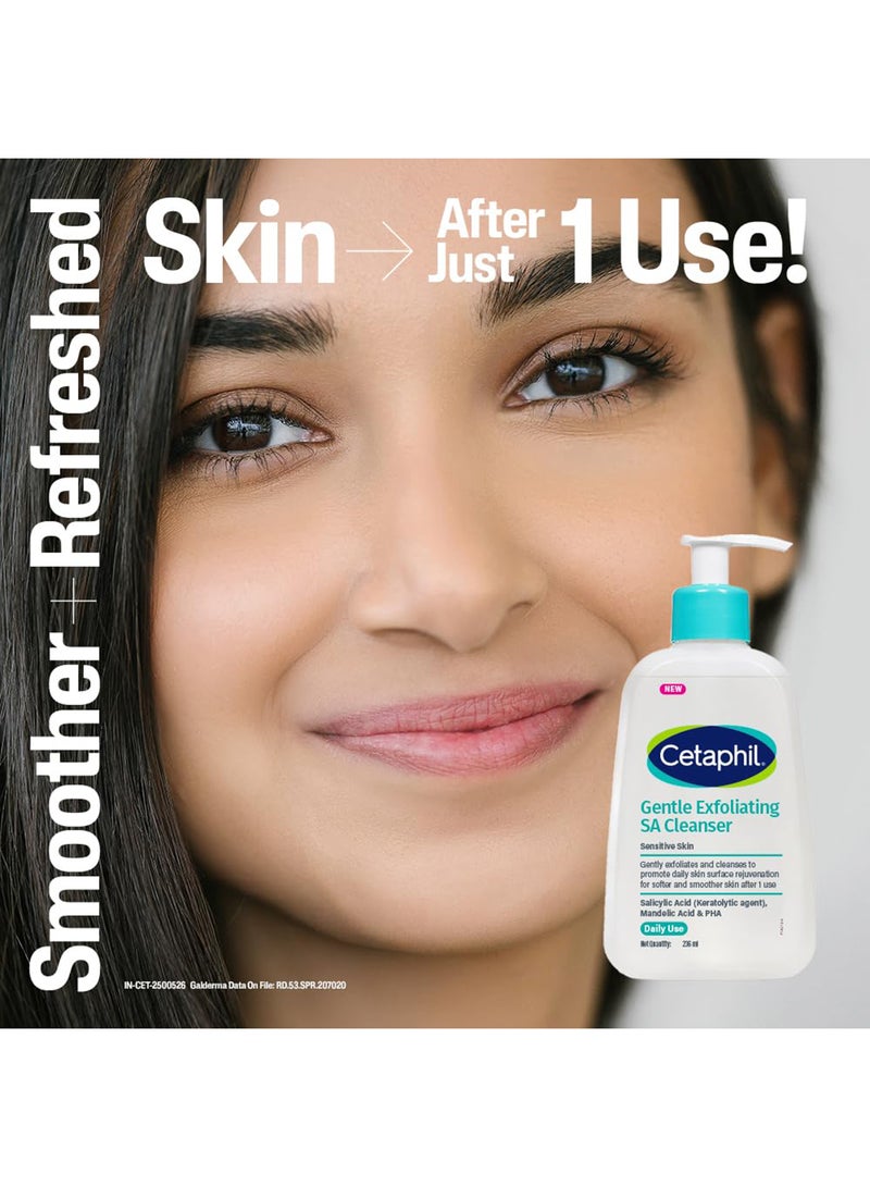 Cetaphil Gentle Exfoliating Sa Cleanser, Foaming Gel Cleanser For All Skin Types, Salicylic Acid, Mandelic Acid & Gluconolactone, Gently Exfoliates, Dermatologist Recommended Brand,  Pump Bottle - Transperant 236ml - Image 4