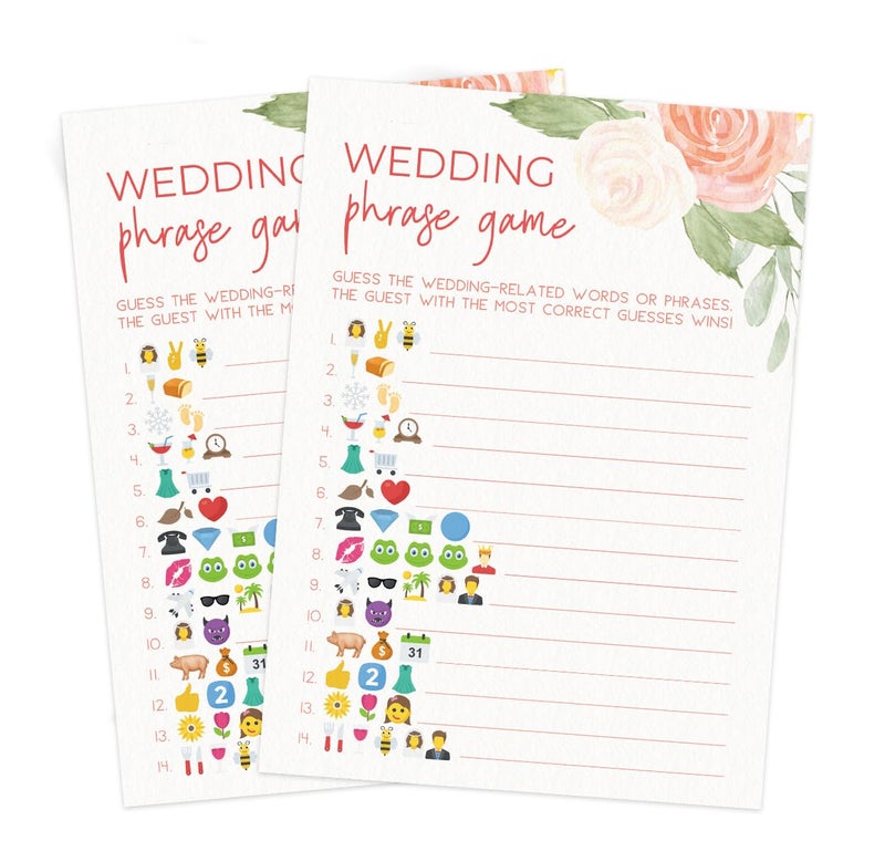Printed Party Bridal Shower Games â€“ Wedding Phrase Guessing Game, Love in Bloom Wedding Shower Activity, Pink Floral Design, 50 Guests - Image 4