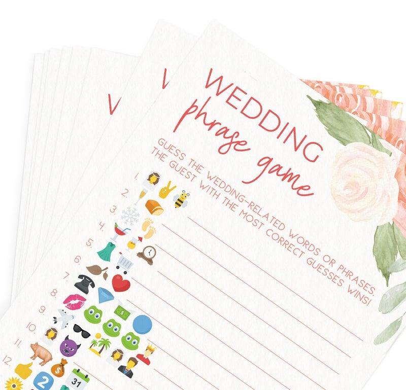 Printed Party Bridal Shower Games â€“ Wedding Phrase Guessing Game, Love in Bloom Wedding Shower Activity, Pink Floral Design, 50 Guests - Image 5