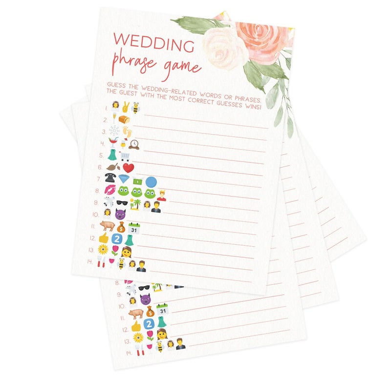 Printed Party Bridal Shower Games â€“ Wedding Phrase Guessing Game, Love in Bloom Wedding Shower Activity, Pink Floral Design, 50 Guests - Image 3