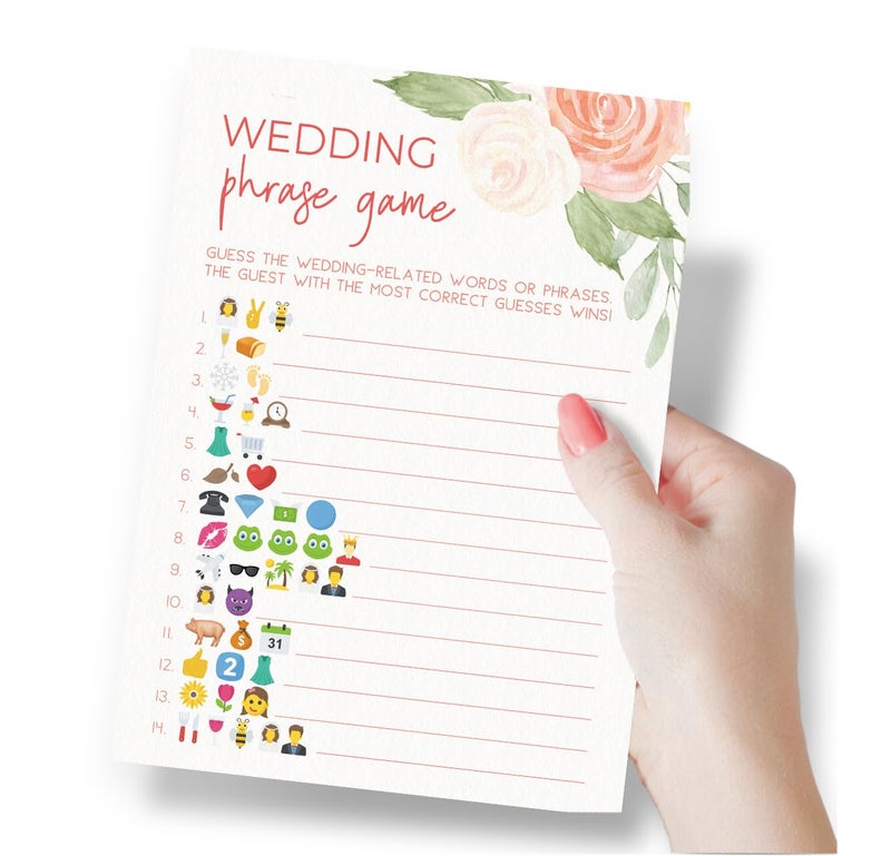 Printed Party Bridal Shower Games â€“ Wedding Phrase Guessing Game, Love in Bloom Wedding Shower Activity, Pink Floral Design, 50 Guests - Image 2