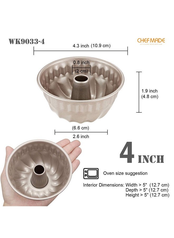 chefmade Mini Tube Pan Set 4Inch 4Pcs Nonstick Kugelhopf Mold For Oven And Instant Pot Baking (Champagne Gold) - Image 2