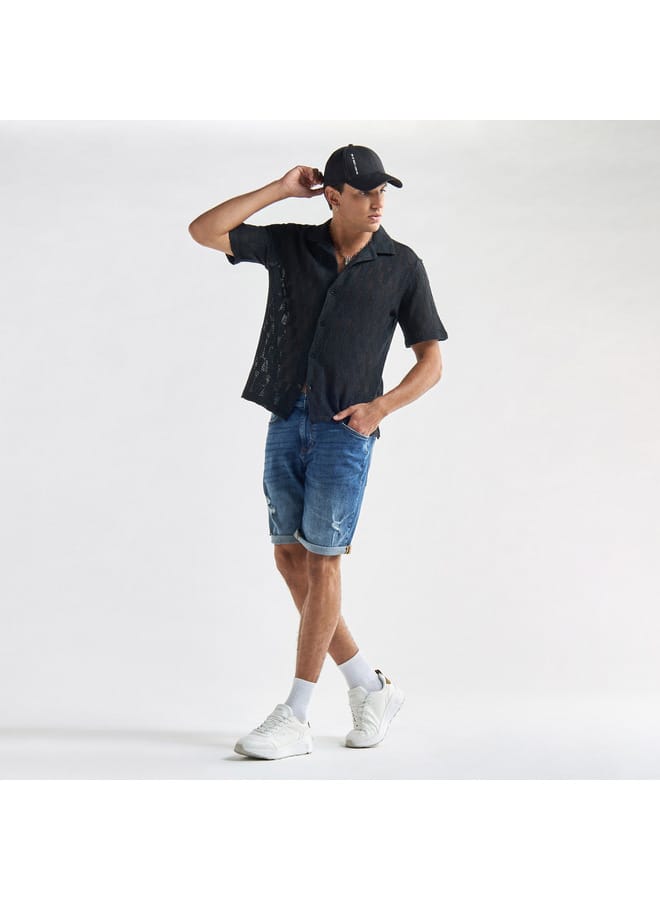 Splash FAV Textured Shirt with Camp Collar and Short Sleeves  - Image 2