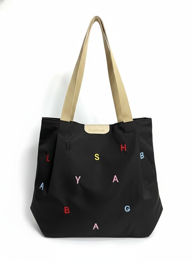 BROGBUS Canvas Tote Bag with Two Handles for Shopping, Travel, School, Office, and Daily Use, Black - Image 1