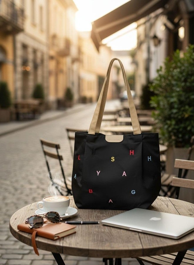 BROGBUS Canvas Tote Bag with Two Handles for Shopping, Travel, School, Office, and Daily Use, Black - Image 3