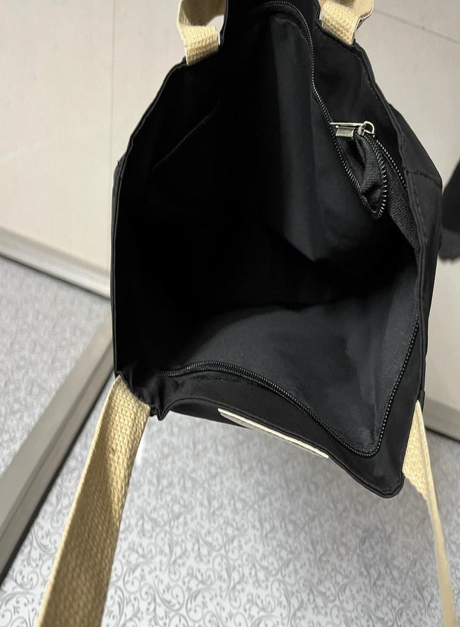 BROGBUS Canvas Tote Bag with Two Handles for Shopping, Travel, School, Office, and Daily Use, Black - Image 4