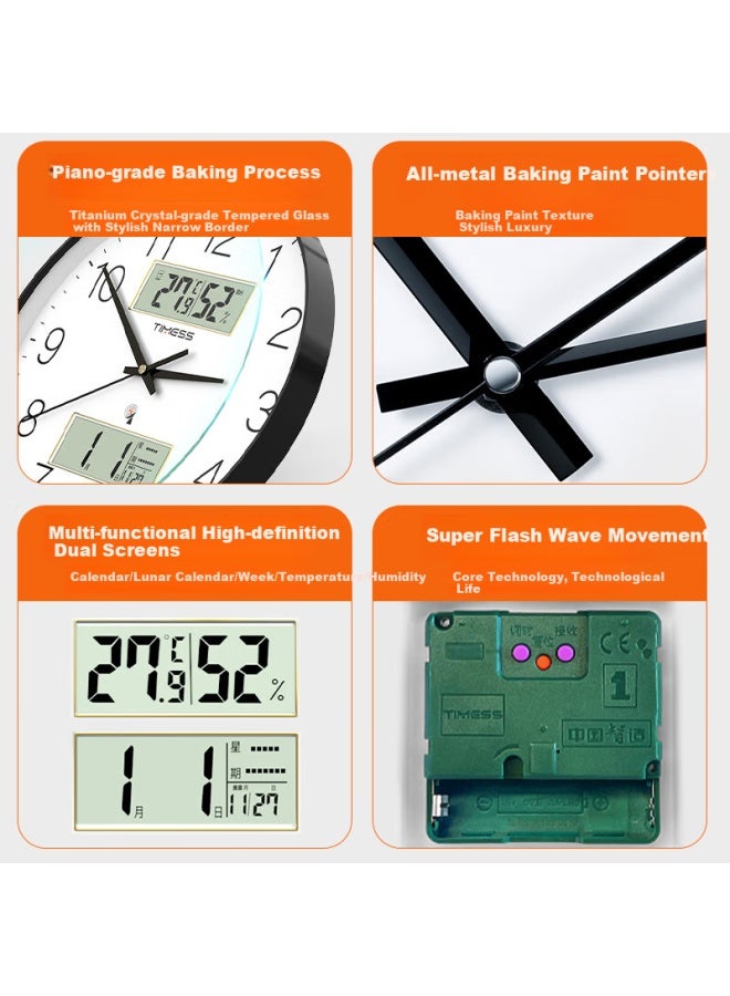 Timess Radio-controlled Wall Clock For Living Room, Home Use Model Flash Wave Perpetual Calendar With Temperature And Humidity Display 30cm - Image 2