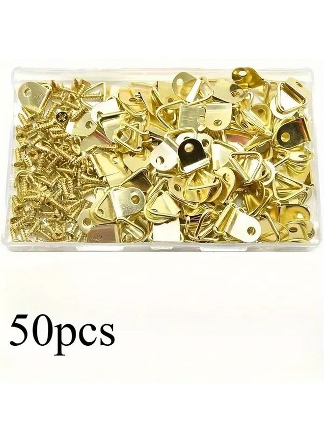 Golden Picture Frame Hooks With Screws Triangle Ring For DIY Photo Hanging - Image 1