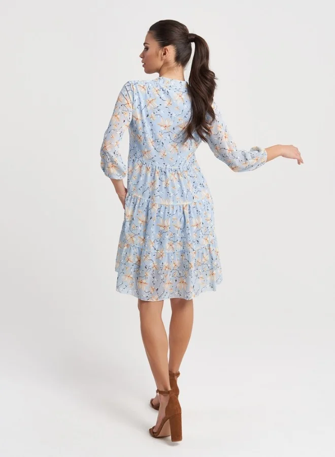 ZABAIONE Women's Blue Floral Print Babydoll Dress