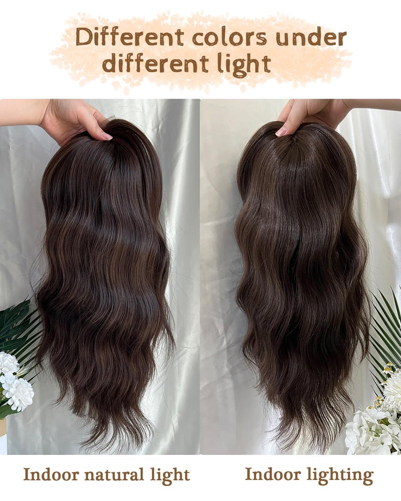 PANEWAY Hair Topper 16 Inch, Wavy Curly Soft Brown Clip-in Wiglet for Women, Synthetic Top Piece to Add Volume & Thickness - Image 5